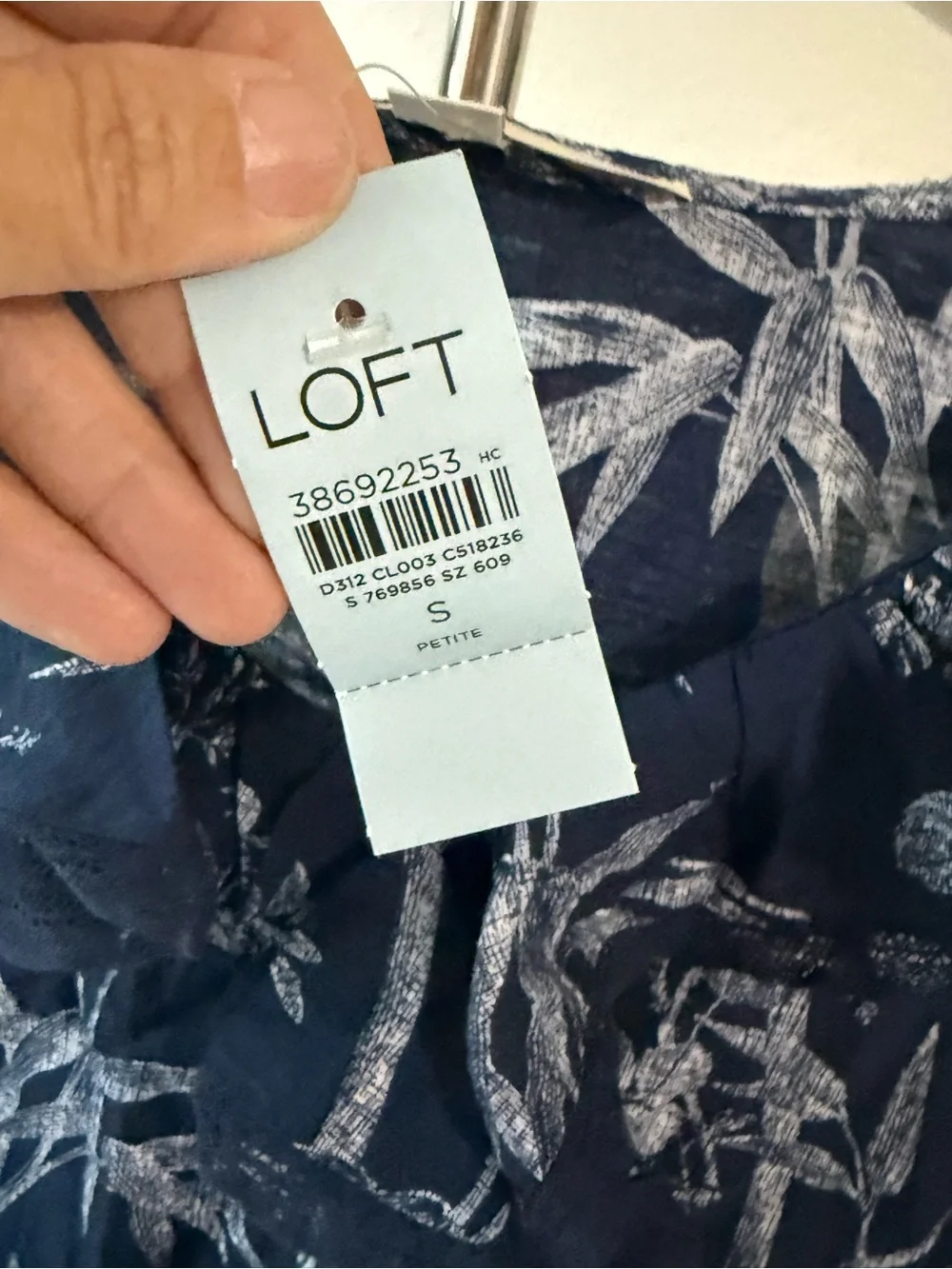 LOFT Navy Blue Floral Ruffle Short Sleeve Blouse NWT- Size Small Petite
